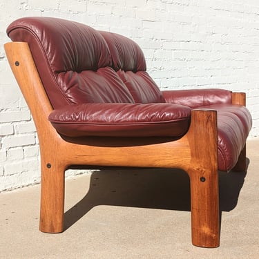 Mid Century Danish Modern Leather and Teak Loveseats 