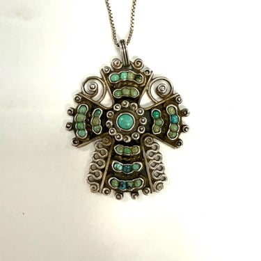 Mexico Sterling Cross Pendant With Turquoise 