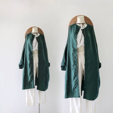 oversized mallard jacket - vintage womens 90s y2k dark green plus size long lightweight button jacket 