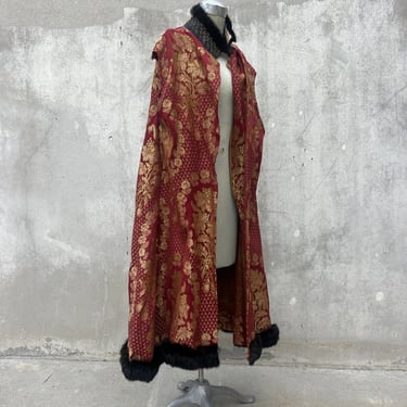 Antique Victorian Costume Theatre Coat Red & Gold Brocade Gold Embroidery Fur