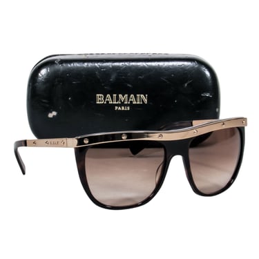 Balmain - Brown Tortious Sunglasses w/ Gold Bar