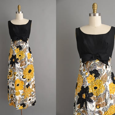 vintage 1960s Dress | Gorgeous Sequin Bold Floral Cocktail Party Dress | Small 