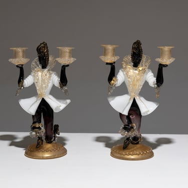 PAIRE DE CHANDELIERS VÉNITIENS EN VERRE DE MURANO, SALVIATI & CO, 1950s