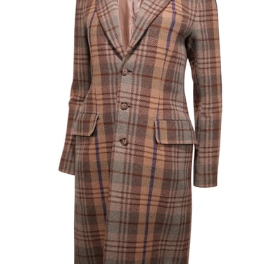 Polo Ralph Lauren - Beige, Blue & Brown Plaid Wool Blend Trench Coat Sz 2