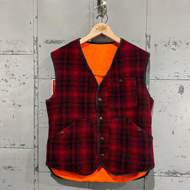 80s Woolrich Buffalo reversible flannel vest jacket red and black western unisex medium 