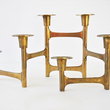 Mid-Century Danish Modern Solid Brass Articulating Candelabra Candle Holder 