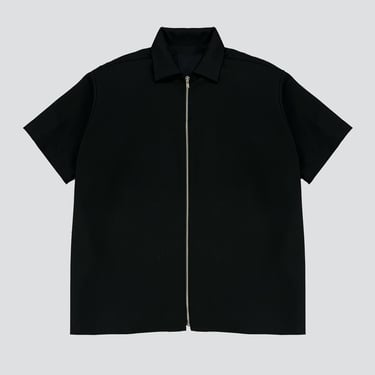 Black Wool Suiting Zip Camp Shirt