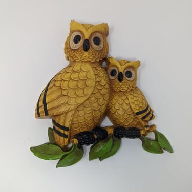 Vintage 70s Homco Owl Wall Hanging - Seventies Hard Plastic Owl Decor 