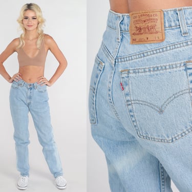 Levis 512 Jeans 90s Mom Jeans Tapered Slim High Waisted Rise Levi Strauss Denim Pants Light Wash Blue 512s Retro Vintage 1990s Small 28 
