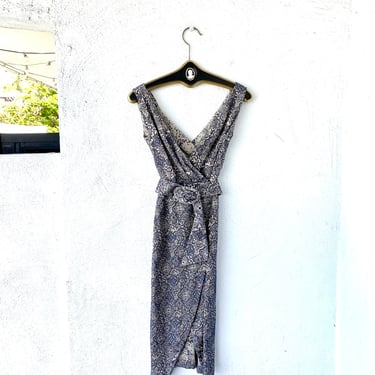 Vintage 80s 90s Metallic Baroque Belted Wrap Dress 