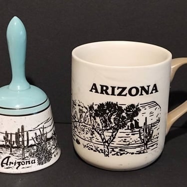 Vintage Arizona Carved Stoneware Pottery Bell & Coffee Mug Memorabilia 5