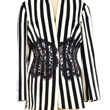 Lace Belted Striped Blazer