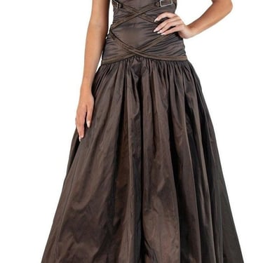 1990S Valentino Dark Chocolate Brown Silk Taffeta Strapless Gown Runway Sample 