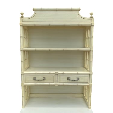Henry Link Bali Hai Hutch Bookcase for Chest - 1970s Vintage Creamy White Faux Bamboo Hollywood Regency Coastal Bookshelf Top 