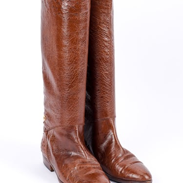 Brown Ostrich Leather Riding Boots