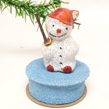 Antique German 1940's Snowman Candy Container, Vintage Christmas Candy Box 