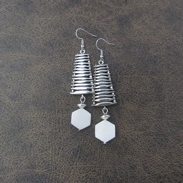 White mother of pearl shell and silver earrings 