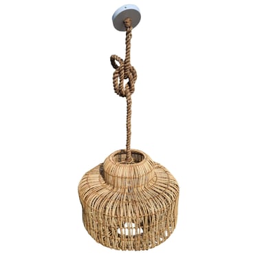 Stick Reed Rattan Hanging Ceiling Lamp w/ Bamboo Rope Cord 