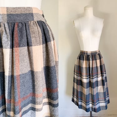 Vintage 1970s Wool Plaid Skirt / XS 
