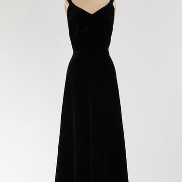 Elegant 1930's Black Silk Couture Evening Gown / Small