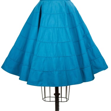 Vintage 1950s Circle Skirt ~ Turquoise Piping Rayon Circle Skirt 