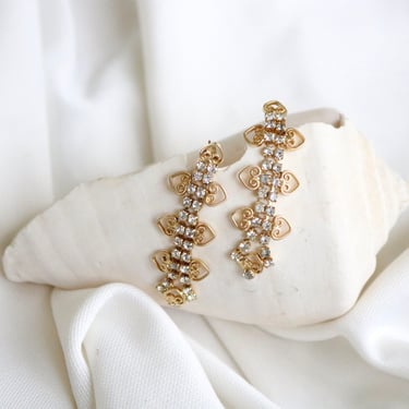 golden rhinestone dangle earrings - vintage 90s y2k romantic gold rhinestone dangle womens romantic post pierced earrings 