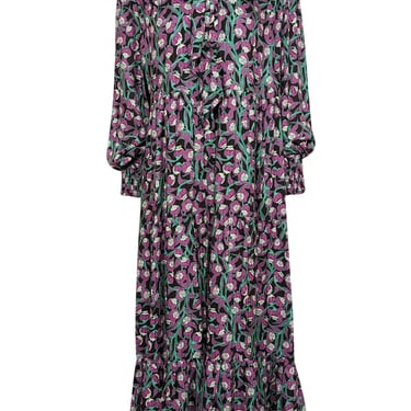 Me & Em - Black, Green, & Purple Floral Print Mid Maxi Dress Sz 12
