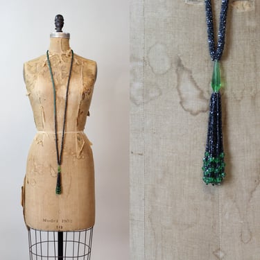 1920s GREEN beaded SAUTOIR tassel necklace | new fall 