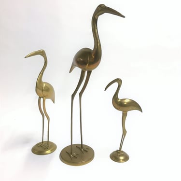 Large vintage brass crane birds, 1970s - mid century modern crane bird statue made from brass - brass bird sculpture - crane bird figure 