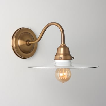 Flat Metal Shade - Gooseneck Wall Sconce - Farmhouse Lighting - Task Lighting - Brass Wall Lamp - Kitchen Fixture 