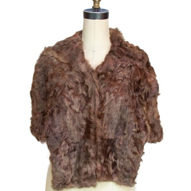 1940s Fur Stole ~ Warm Brown Curly Lamb Fur Stole 