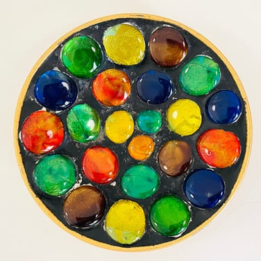 Vintage 1960s MID Century Modern Rainbow Art Glass Stone Mosaic MOD Gold Foil Decor Dish Tray Ardco Japan 