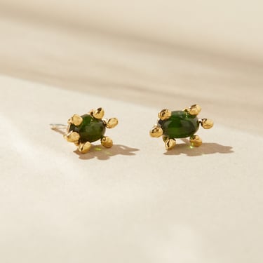 Green Tourmaline Stud Earrings, Green Crystal Earrings, October Birthstone Earrings, 5th Anniversary Gift for Her, Natural Gemstone Studs 