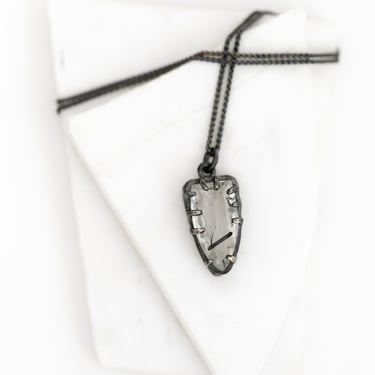 Tourmaline Quartz And Oxidized Sterling Silver Triangle Pendant Necklace