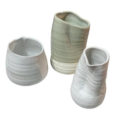 Wabi-Sabi Ceramic Vase Trio | Imperfect Gray & White Sculptural Vessels | Modern Minimalist Decor | Handcrafted Organic Forms 