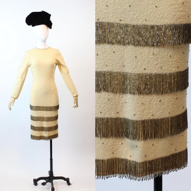 1960s GENE SHELLY FRINGE knit dress xs small | new fall winter 