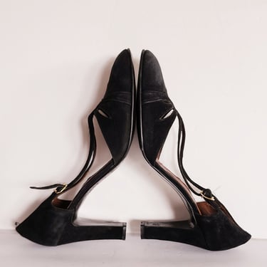 50s Black Shoes T-Straps High Heels Joyce California Size 11 