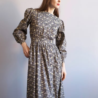 Vintage floral puff sleeves cotton dress / sz XS 