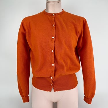 1960's Cardigan Sweater - 100% Pure Cashmere - Burnt Orange Color - HADLEY CASHMERE Label - Women's Tailored Medium 