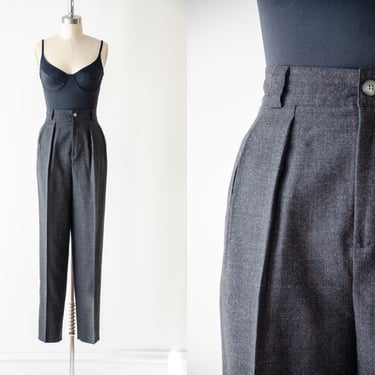 high waisted pants | 80s 90s vintage gray black red plaid dark academia wool trousers 