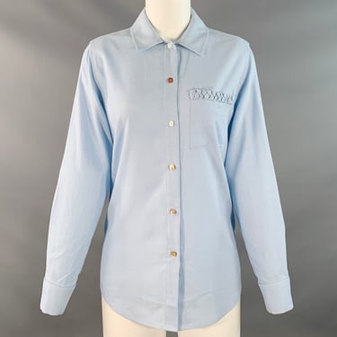 USISI.SISTER Size S Blue Cotton Linen One Pocket Braided Trim Blouse