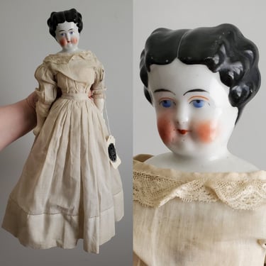 Antique Hertwig China Doll with Butterfly Hairstyle - 17" Tall - Antique German Dolls - Collectible Dolls 