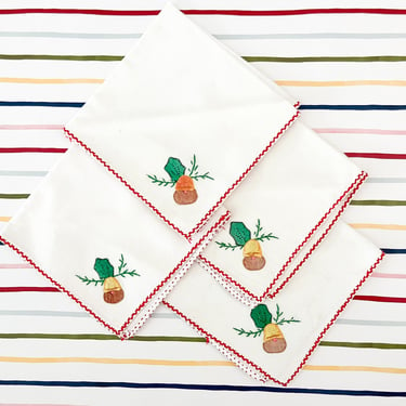 Vintage Christmas Bell Cocktail Napkins. Vintage Christmas Holiday Party Decor. Vintage Hostess Gift. 
