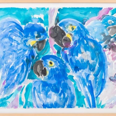Hunt Slonem "Parrots" Watercolor on Paper, 1988
