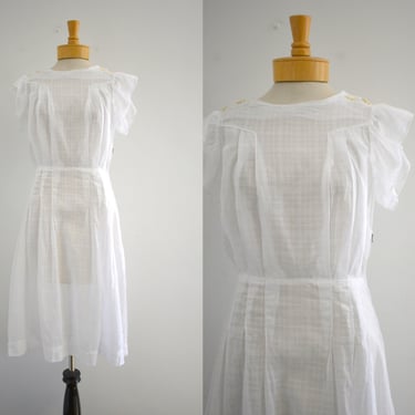 1940s Sheer White Plaid Voile Dress 