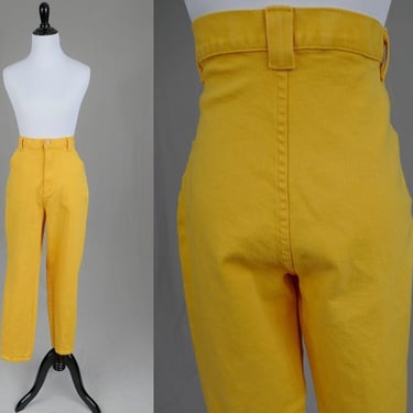 80s 90s Bonjour Yellow Stretch Jeans - 32 waist - High Rise Waisted Tapered Leg Pants - Vintage 1980s 1990s - 28.5" inseam 