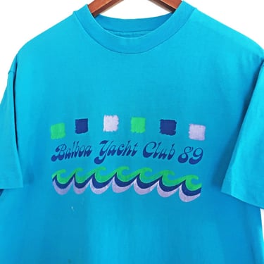 Yacht club shirt / California t shirt / 1980s Balboa Yacht Club wave turquoise t shirt Large 