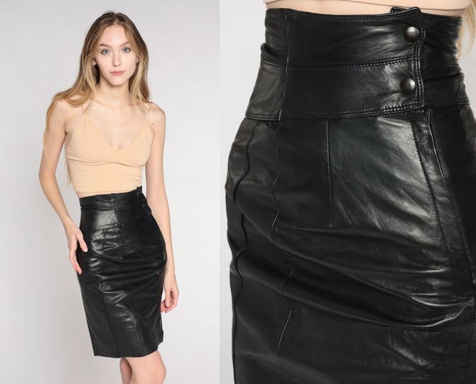 Black Leather Skirt 90s Mini Pencil Skirt Ultra High Rise Shop Exile