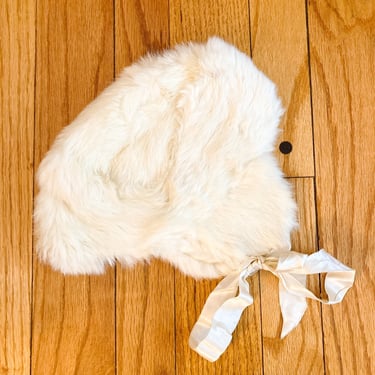 Baby/Toddler Cream Fur And Satin Ribbon Bonnet 