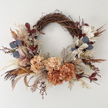 Muted Fall Blush, Blue and Beige Wreath, 